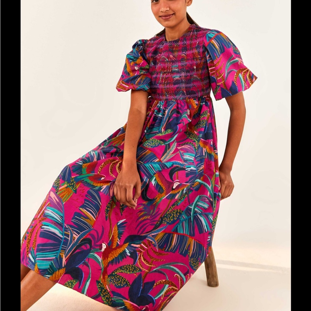 FARM Rio Ruched Purple Pink Midi Sundress - Picture 2 of 6